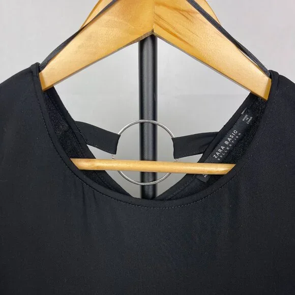 Zara Black Tunic Top Size XS Womens Blouse Long Sleeve Chiffon Assymetric - Picture 11 of 13